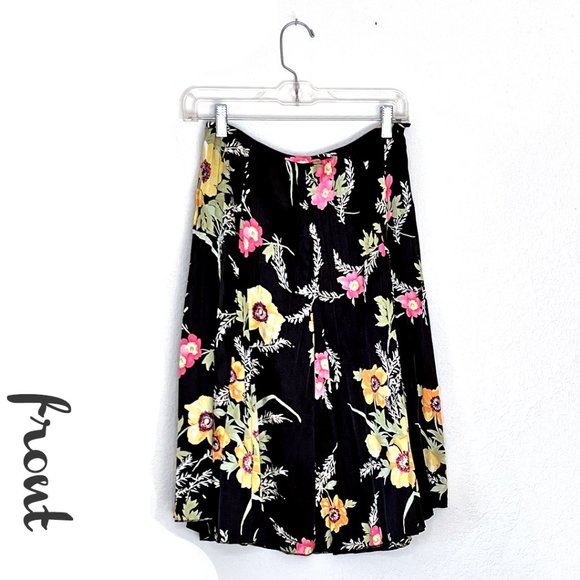 Black and Floral Crinkle A-Line Silky Skirt, Medium - Picture 2 of 11